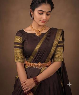 South Indian Style Semi-Stitched Half Saree with Blouse and Dupatta 4