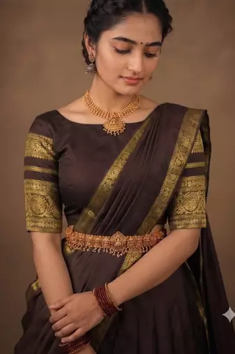South Indian Style Semi-Stitched Half Saree with Blouse and Dupatta