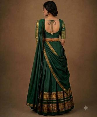 South Indian Style Semi-Stitched Half Saree with Blouse and Dupatta 2
