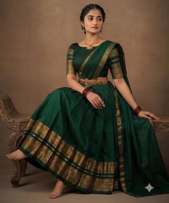 South Indian Style Semi-Stitched Half Saree with Blouse and Dupatta 3