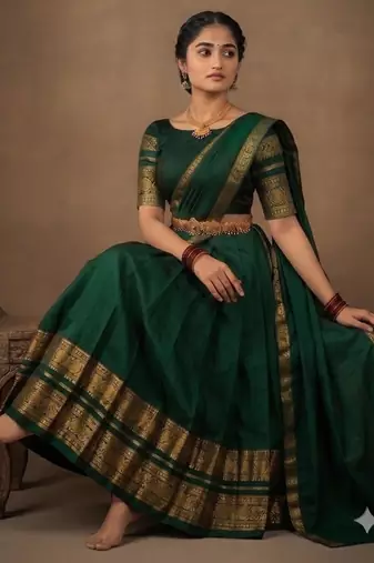 South Indian Style Semi-Stitched Half Saree with Blouse and Dupatta