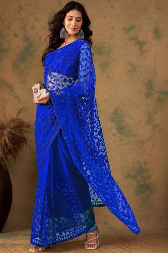 Blue embroidered  sarees