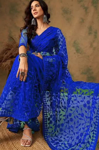 Blue embroidered  sarees