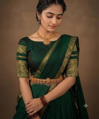 South Indian Style Semi-Stitched Half Saree with Blouse and Dupatta 4
