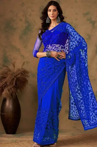 Blue embroidered  sarees