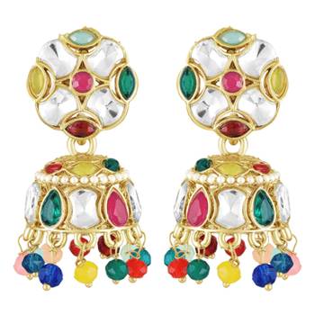 Multicolor crystals studded jhumki earringss ethnic jewelry for women 1