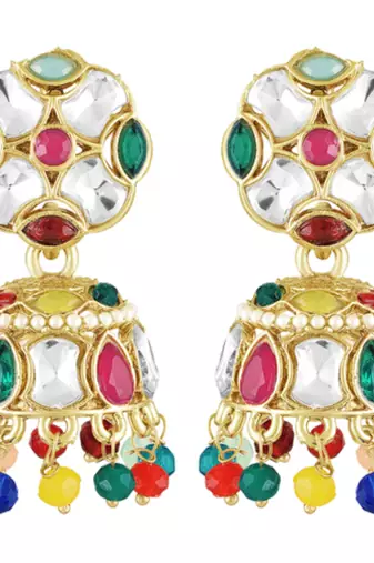Multicolor crystals studded jhumki earringss ethnic jewelry for women