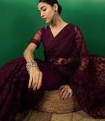 Burgundy embroidered saree