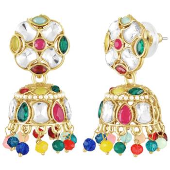 Multicolor crystals studded jhumki earringss ethnic jewelry for women 2