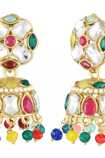 Multicolor crystals studded jhumki earringss ethnic jewelry for women