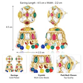 Multicolor crystals studded jhumki earringss ethnic jewelry for women 3