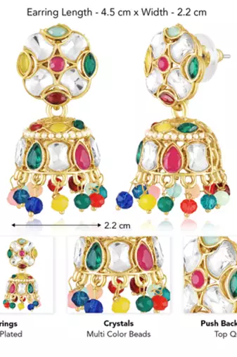 Multicolor crystals studded jhumki earringss ethnic jewelry for women