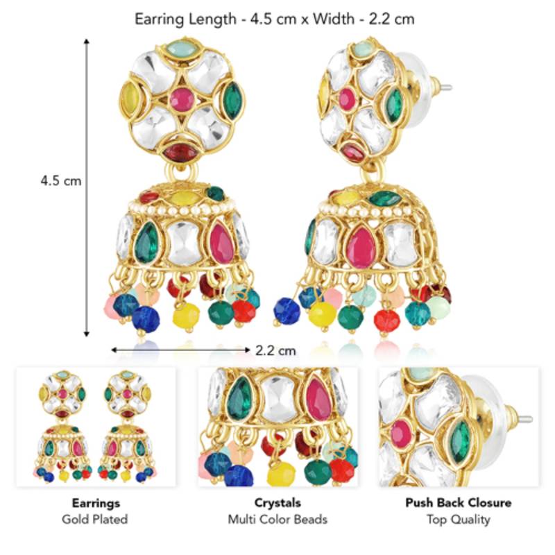 Multicolor crystals studded jhumki earringss ethnic jewelry for women