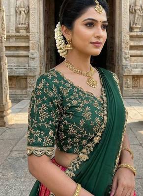 South Indian Style Semi-Stitched Half Saree with Blouse and Dupatta 3