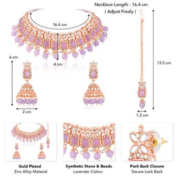 Kundan & beads studded lavender necklace earrings maangtikka set 4