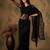Black floral embroidered net saree