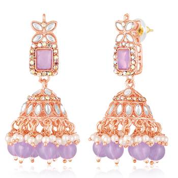 Kundan & beads studded lavender necklace earrings maangtikka set 5