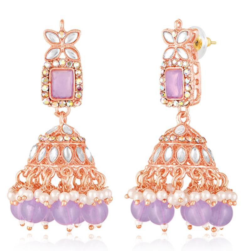 Kundan & beads studded lavender necklace earrings maangtikka set