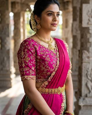 South Indian Style Semi-Stitched Half Saree with Blouse and Dupatta 3
