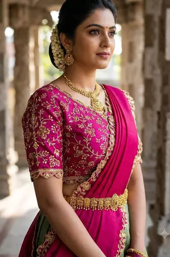 South Indian Style Semi-Stitched Half Saree with Blouse and Dupatta
