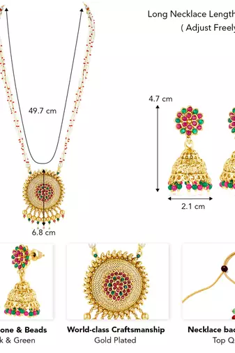 Rani pink & green synthetic stone & beads studded long necklace