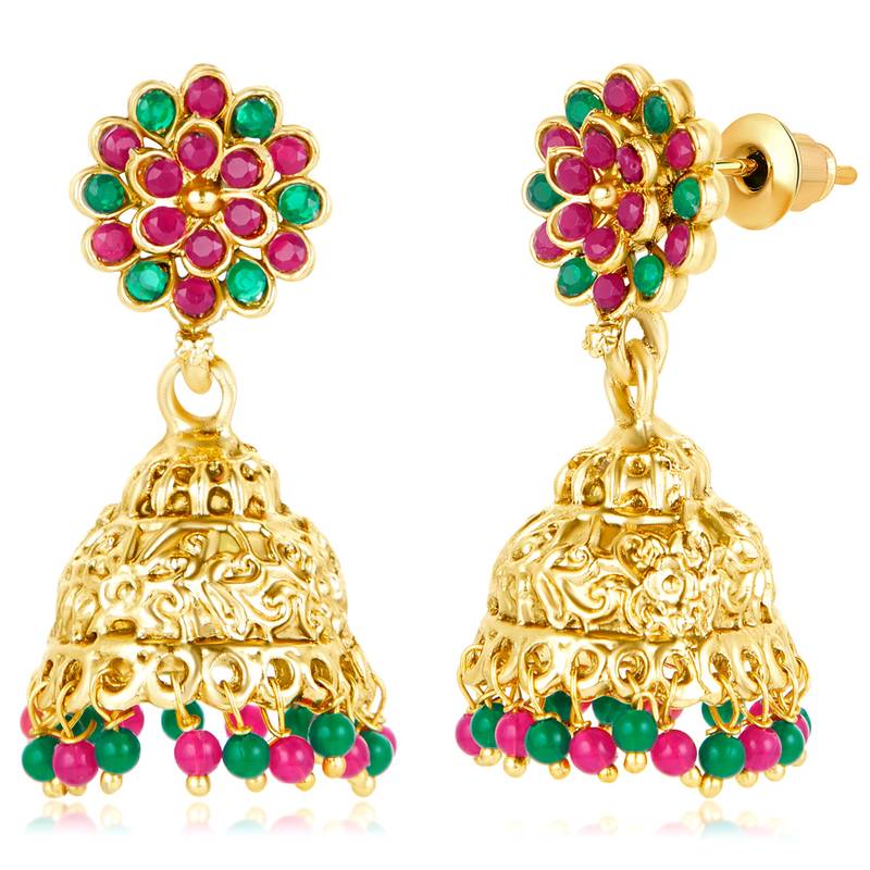 Rani pink & green synthetic stone & beads studded long necklace