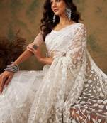 White embroidered net sarees