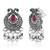 Women's silver toned rani pink green synthetic stone studded necklace dangle