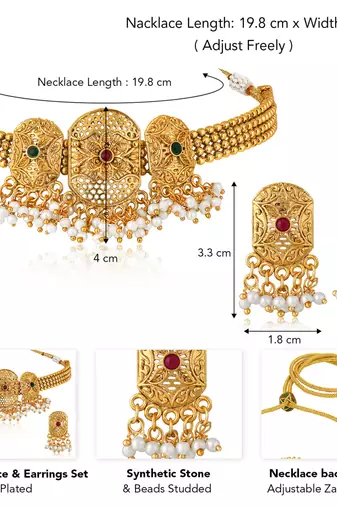 Rani pink green synthetic stone & beads studded necklace dangle