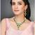Green synthetic stone & beads studded necklace drop earrings