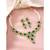 Green synthetic stone & beads studded necklace drop earrings