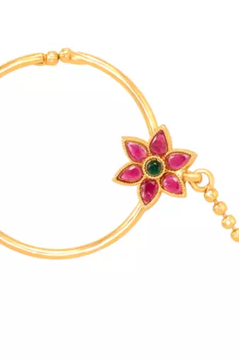 Women's gold toned red green synthetic stone studded nathiya non-piercing