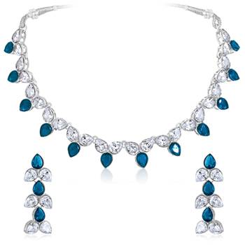 Silver plated blue synthetic stone & cubic zirconia studded necklace 3