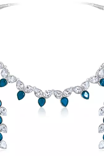 Silver plated blue synthetic stone & cubic zirconia studded necklace