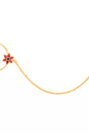 Women's gold toned red green synthetic stone studded nathiya non-piercing