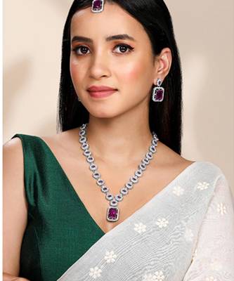 Silver plated purple synthetic stone & cubic zirconia studded 1