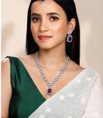 Silver plated purple synthetic stone & cubic zirconia studded