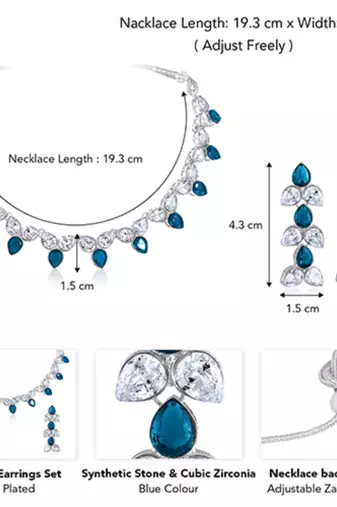 Silver plated blue synthetic stone & cubic zirconia studded necklace