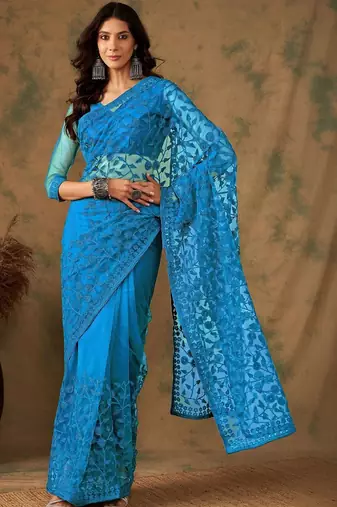Blue embroidered  sarees