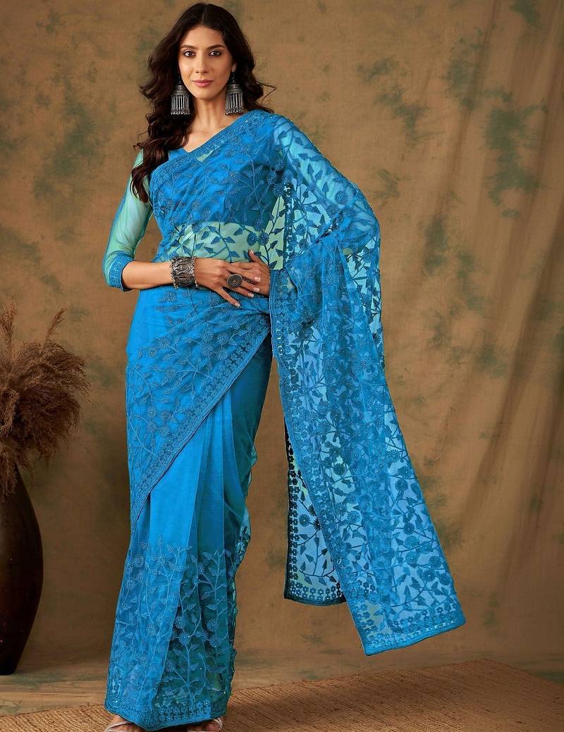 Blue embroidered  sarees