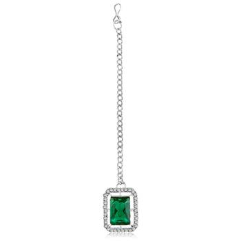 Women's silver toned cubic zirconia & green crystal studded drop earrings 3