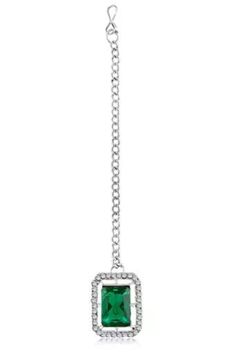 Women's silver toned cubic zirconia & green crystal studded drop earrings