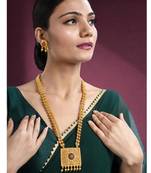 Red green synthetic stone studded long necklace earrings