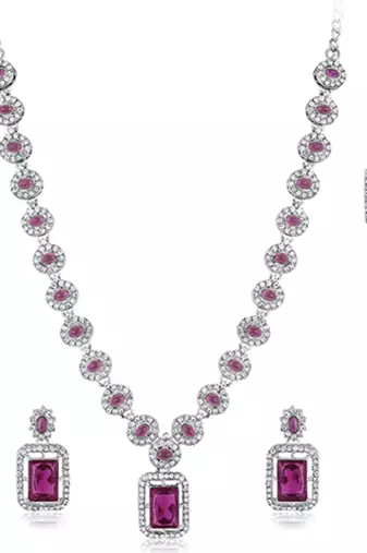 Silver plated purple synthetic stone & cubic zirconia studded