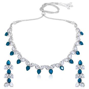 Silver plated blue synthetic stone & cubic zirconia studded necklace 5