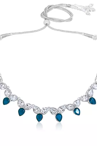 Silver plated blue synthetic stone & cubic zirconia studded necklace
