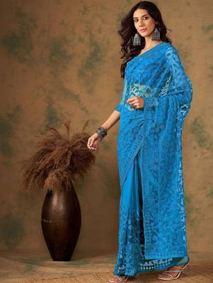Blue embroidered  sarees 2