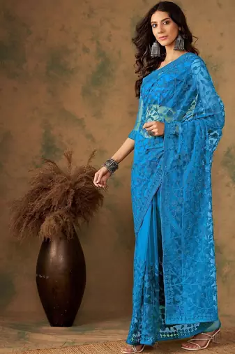 Blue embroidered  sarees