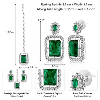 Women's silver toned cubic zirconia & green crystal studded drop earrings 4