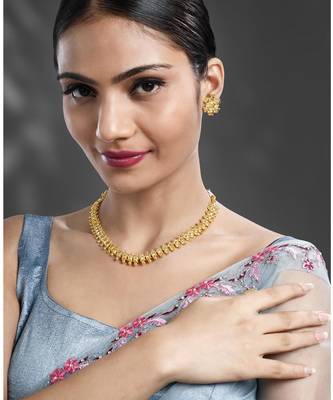 Women's choker necklace & floral stud earrings bharatanatyam jewelry set 1